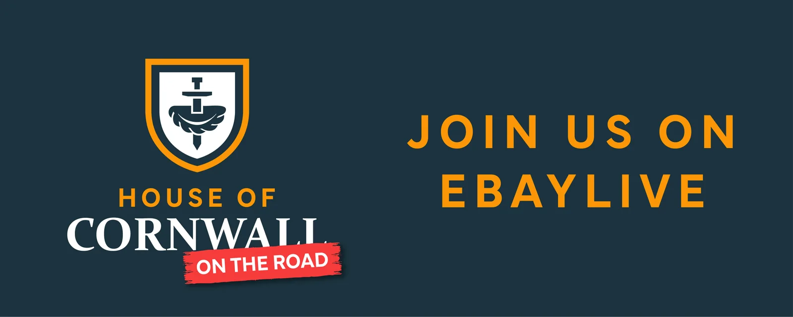 The On the Road lockup: the crest and wordmark with a torn red On the Road band across the bottom, beside Join us on eBay Live